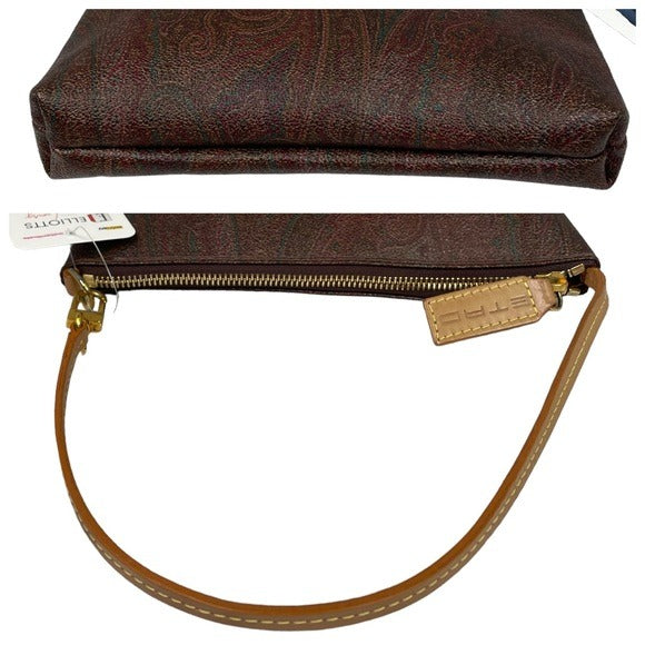 Etro Paisley Canvas Borsa Leather Zippy Slim Shoulder Pouchette Clutch Purse