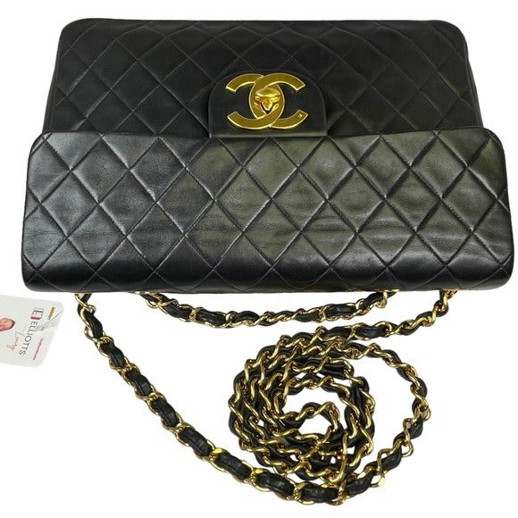 Chanel CC Jumbo Maxi 34 Lambskin 24K Plate Gold Turn-lock Two-Way Flap Purse 13”
