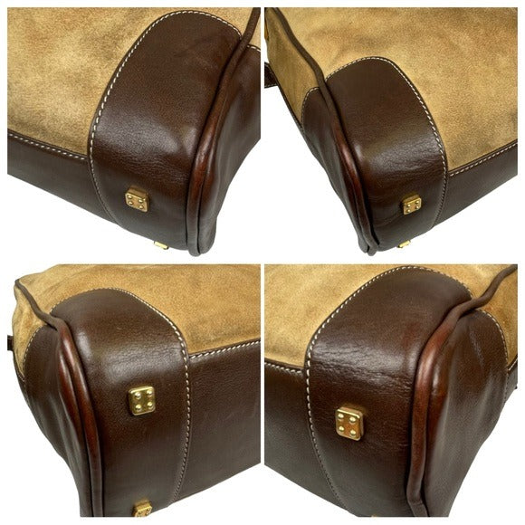 Loewe Leather Suede Brown Tan Zip Crossbody Everyday Casual Travel Bag Purse