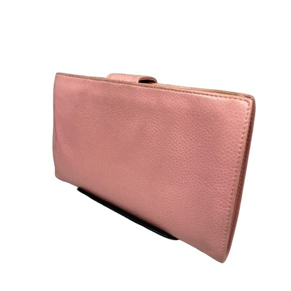 Chanel CC Caviar Pink Leather Classic Long Snap Wallet Kiss-Lock Coin Card Cash