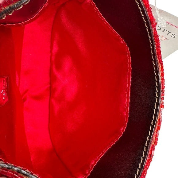 Fendi Red Beaded Mini Croissant Brown Leather Snap Front Handbag Pur…