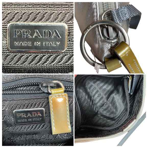 Prada Tri Color Way Silver Blue Green BowTie Quilted Shoulder Metallic Z…