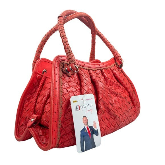 Bottega Veneta Woven Perforated Hand Bag Shoulder Leather Paprika Red Purse
