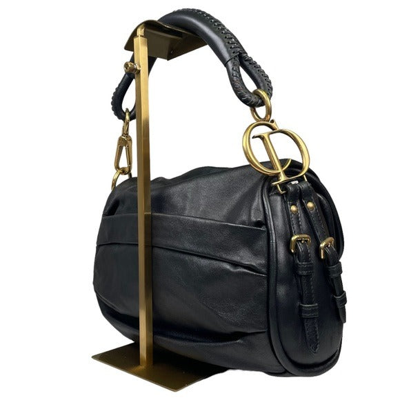 Christian Dior Black Lambskin Gold Hardware Snap Rippled Baseball Stitch Purse