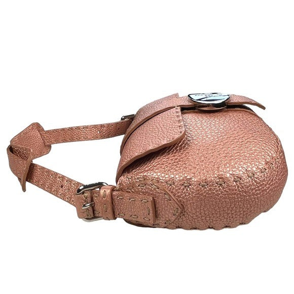 Fendi Selleria Sterling Rose Gold Metallic Baguette Shoulder Purse