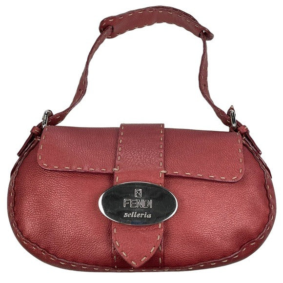 Fendi Selleria Sterling Leather Bordeaux Metallic Baguette Purse