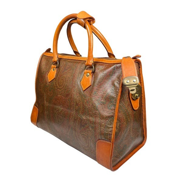 Etro Milano Paisley Canvas Natural Leather Locking Travel Weekender