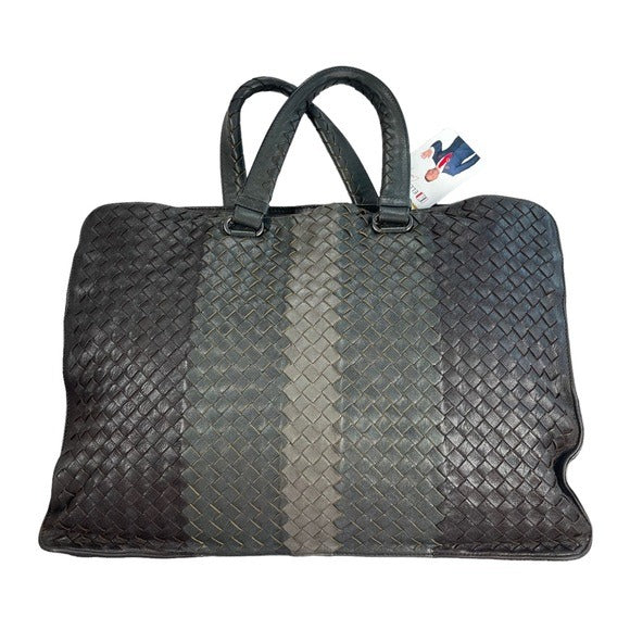 Bottega Veneta Tri-Color Racing Strip Briefcase Tote Business Travel Bag Purse