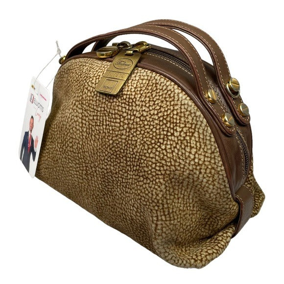 Borbonese Redwall Suede Textured Brown Dual Handle Crossbody Mini Satchel Bag