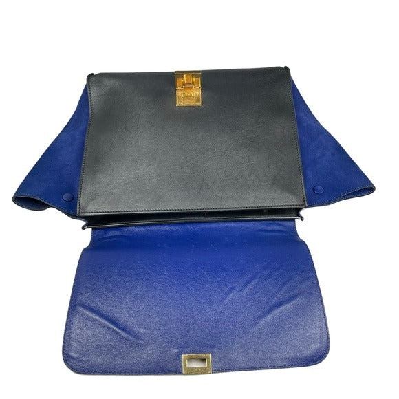 Celine Tri-Color Royal Blue Taupe Black Gold Large Shoulder Bucket Snap Purse