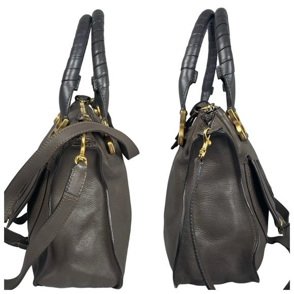 Chloe Grey Medium Satchel Wrapped Leather Handle Zip Flap Crossbody Shoulder Bag