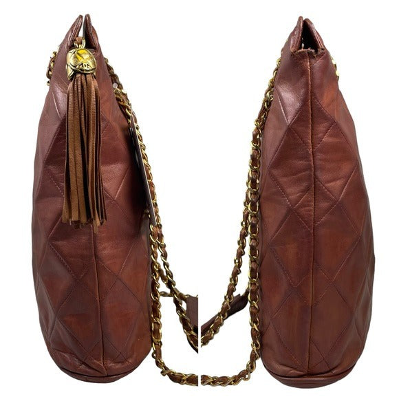 Chanel CC Quilted Timeless Mahogany Lambskin Matelasse Snap Zip Shoulder Purse