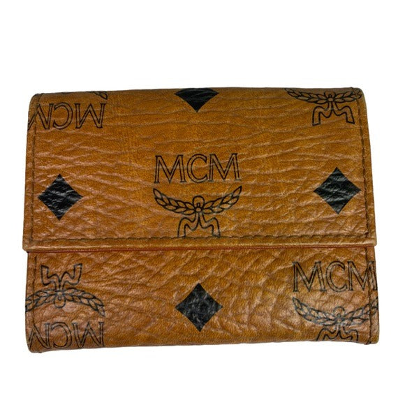 MCM Viestos Canvas Leather Brown Black Card Holder Personal Wallet Organizer