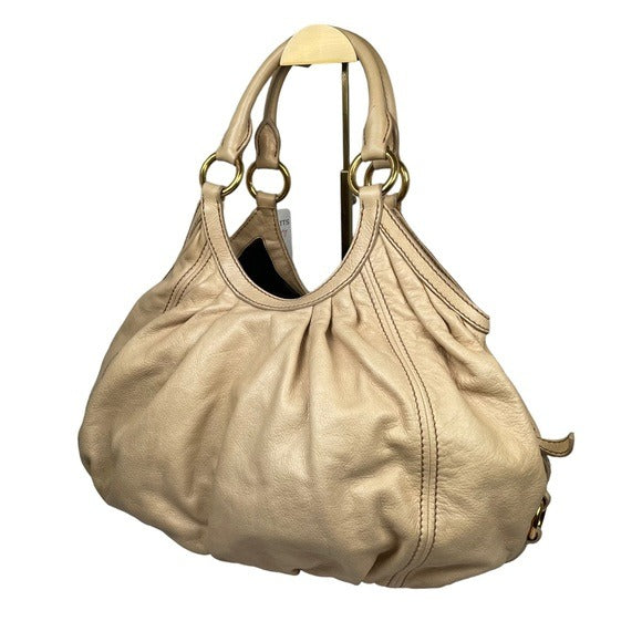 Miu Miu Basket Hobo Leather Gathered XL Ivory Creme Gold Shoulder Purse Bag Tote