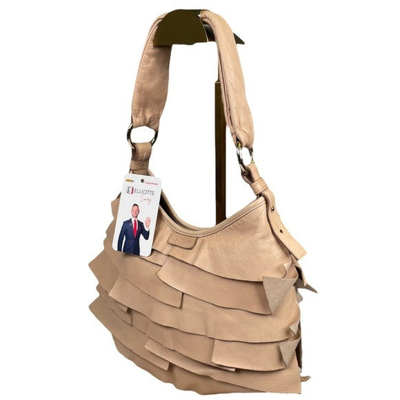 YSL Saint Tropez Beige Patch Gathered Layered Lambskin Shoulder Small Hobo Bag