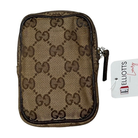 Gucci GG Canvas Leather Brown Zippy Mini Pouch Case Card Coin Travel
