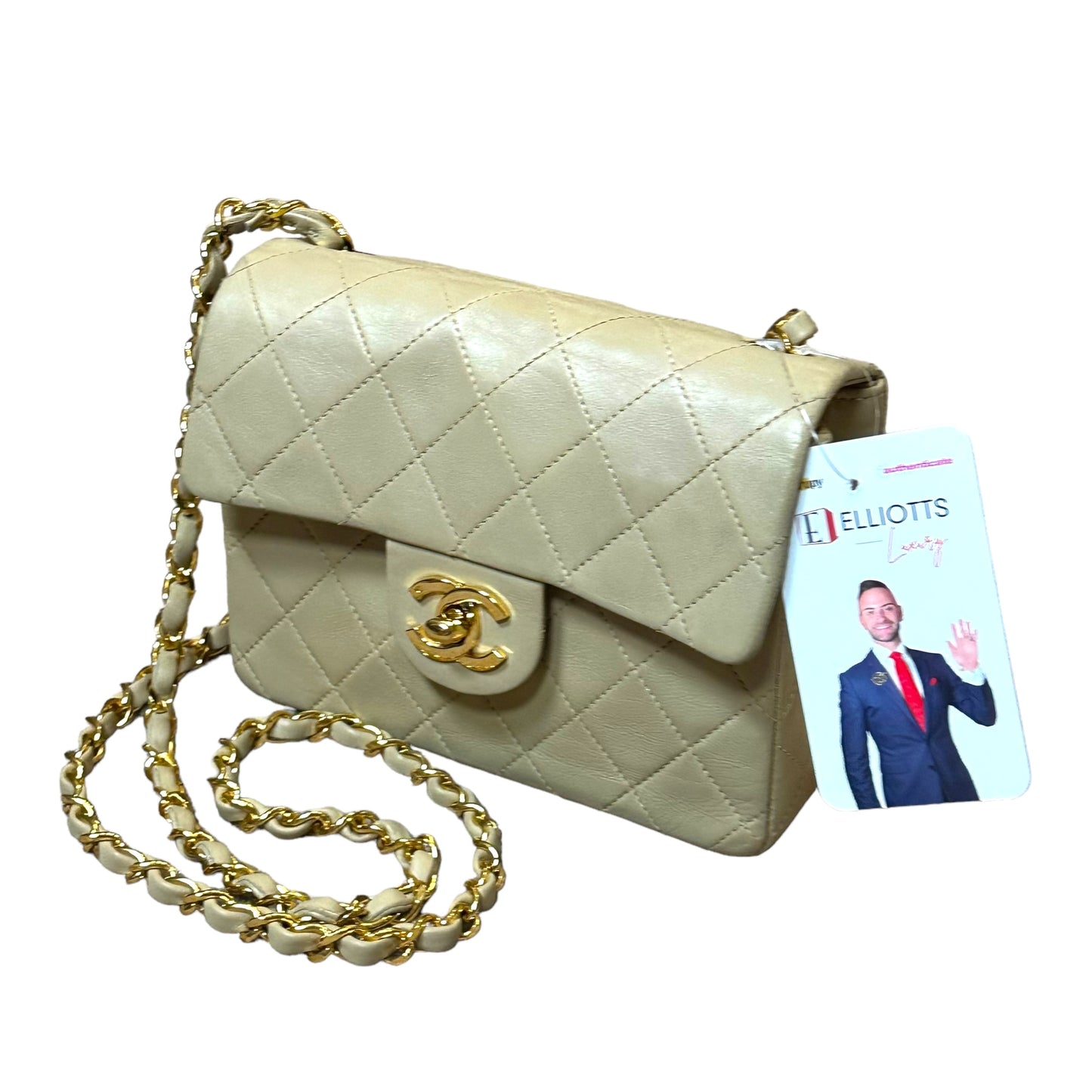 Chanel CC 24K Mini Square Flip Beige Lambskin Gold Plated Hardware