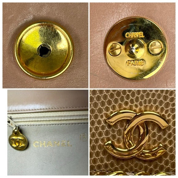 Chanel CC Exotic Lizard Single Flap 24K Plated Lambskin Snap Closure Purse Bag