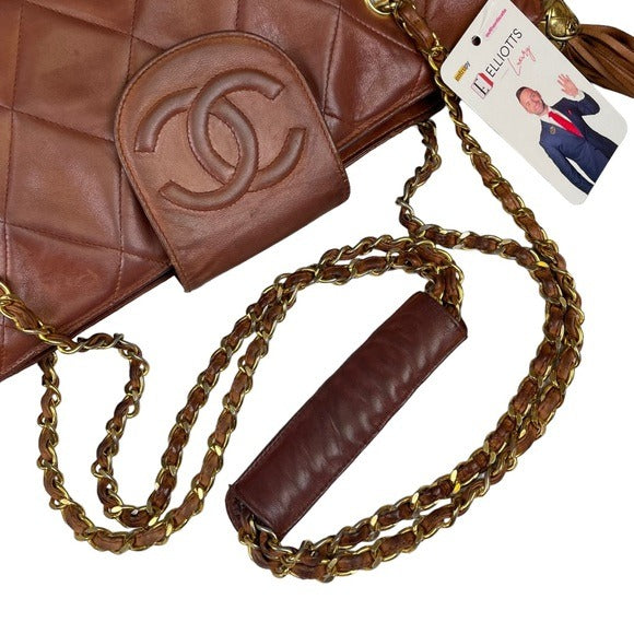 Chanel CC Quilted Timeless Mahogany Lambskin Matelasse Snap Zip Shoulder Purse