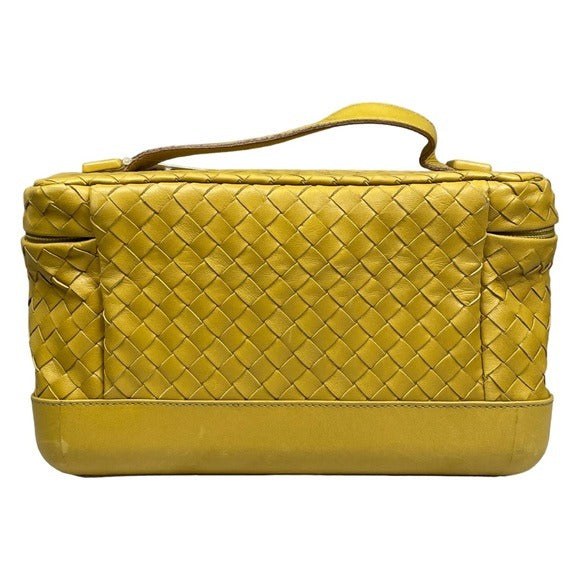 Bottega Veneta Woven Lime Cosmetic Travel Top Handle Mirrored Leather Trunk Bag