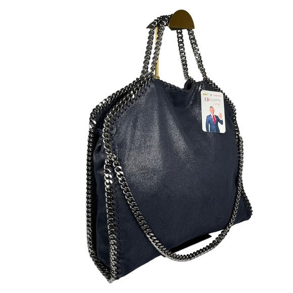 Stella McCartney Vegan Midnight Blue Metallic Chain Large Shoulder Purse Hobo