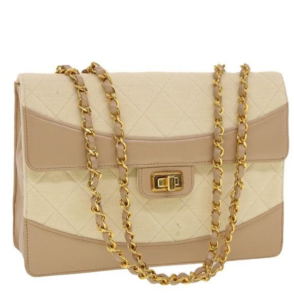 Chanel CC Matelasse Trapezoid Two-Tone Chain Shoulder Blush Beige Flap Purse