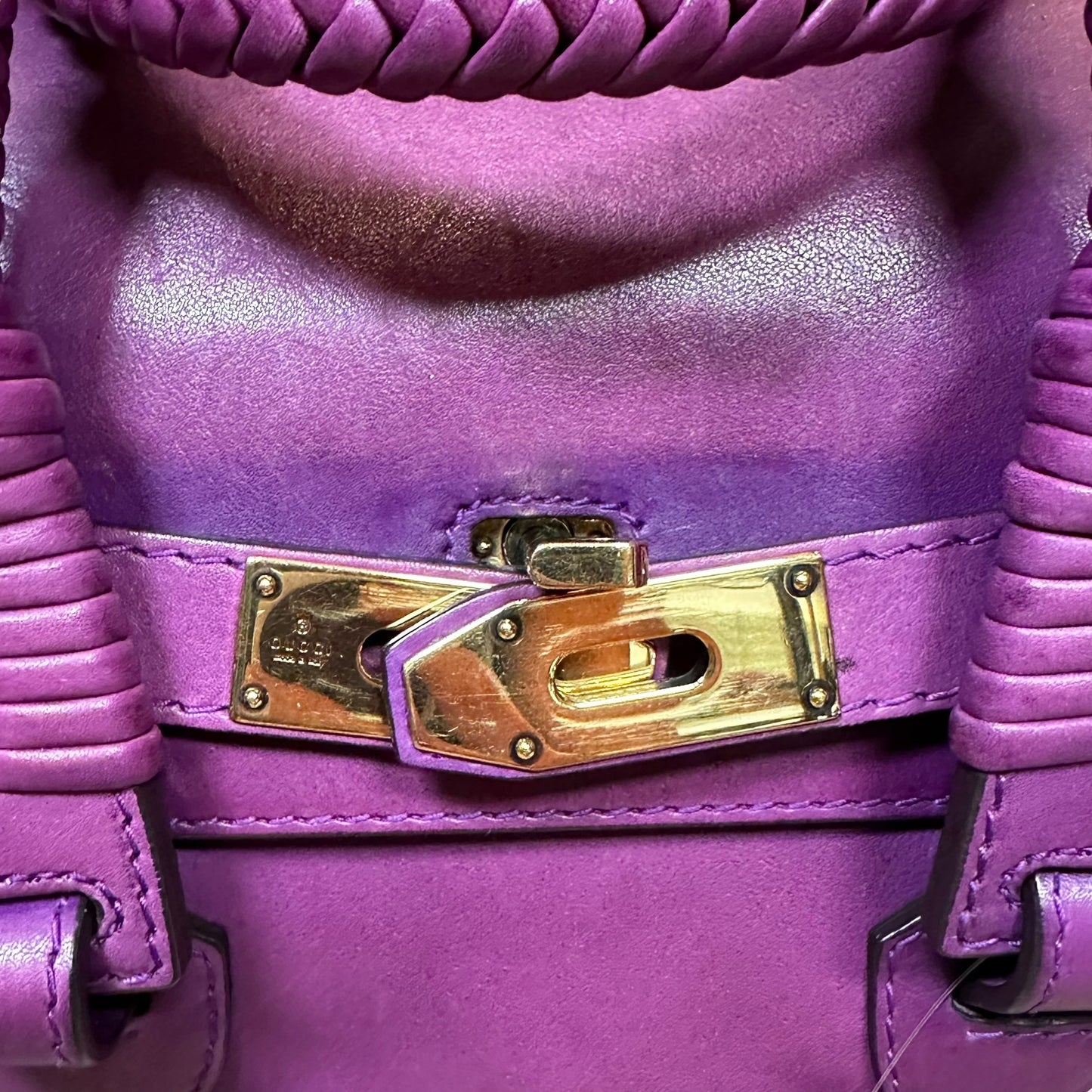 Gucci Leather Handwoven Satchel Bucket Braided Top Handle Doctor Bag
