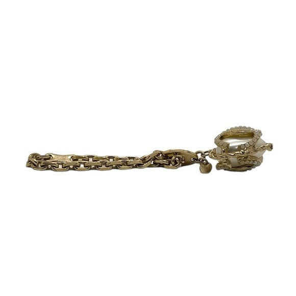 Chanel CC Heart Plated Studded Faux Pearl Purse Charm Key Pendent Bracelet 5”