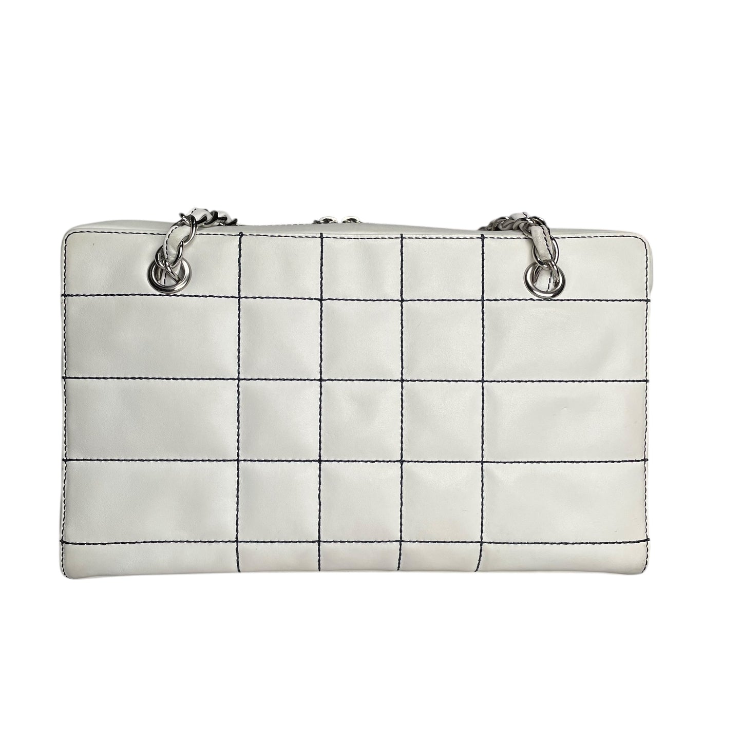 Chanel CC Timeless White Chocolate Bar Wildstitch Navy Blue SHW Shoulder Purse