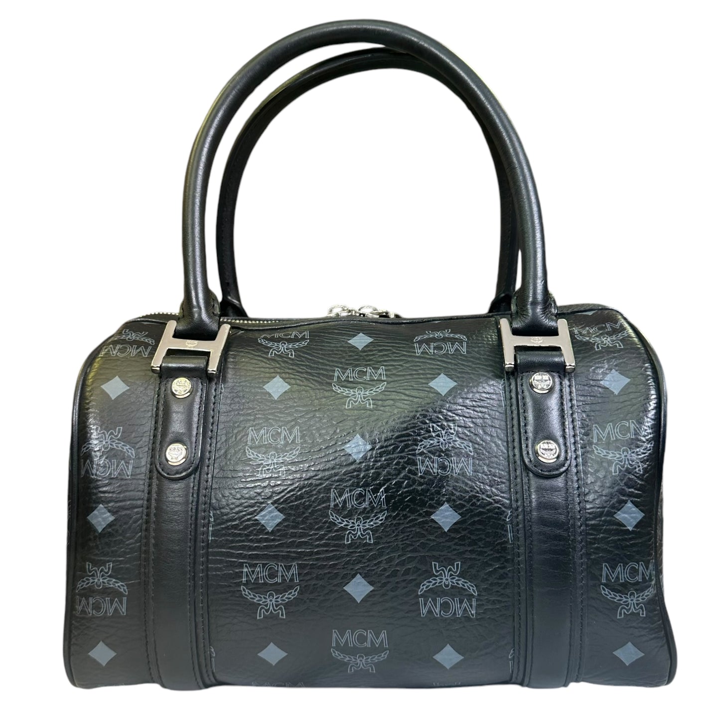 MCM Coated Canvas Tote Bags Black Viestos Small Silver Grey Satchel Boston Speedy