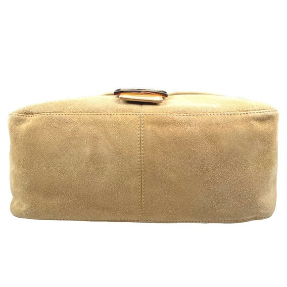 Fendi Tan Gold Suede Gold Glitter FF Mama Baguette Shoulder Purse