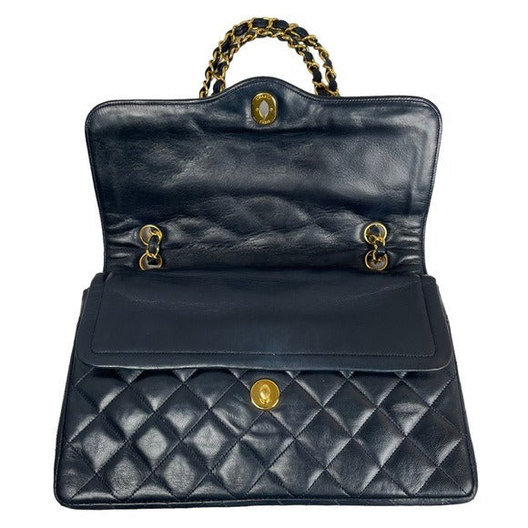 Chanel CC Navy Blue Limited Double Two-Tone Flap Quilted Lambskin Shoulder Purse