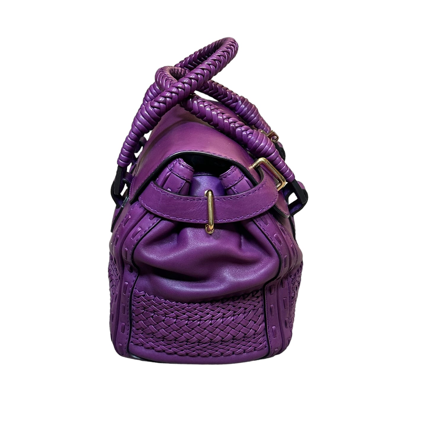 Gucci Leather Handwoven Satchel Bucket Braided Top Handle Doctor Bag
