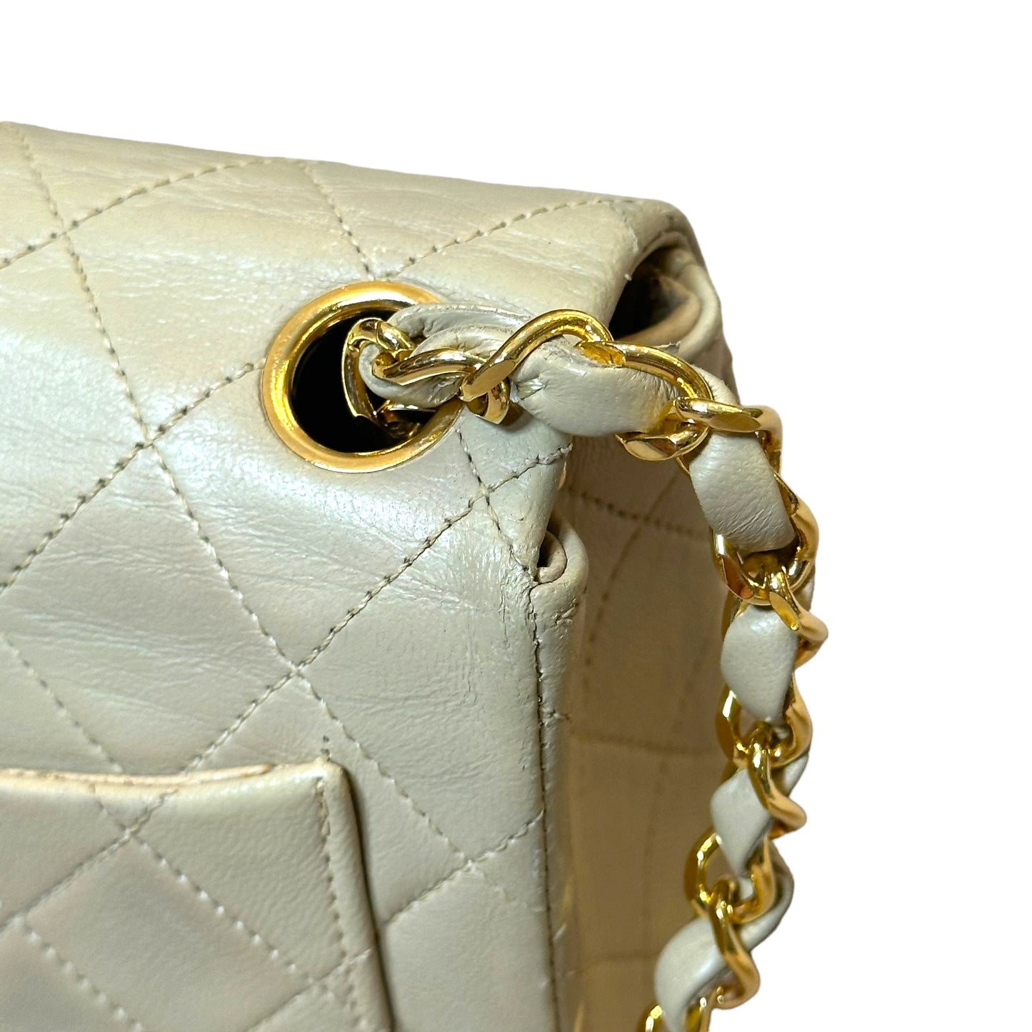 Chanel CC 24K Mini Square Flip Beige Lambskin Gold Plated Hardware
