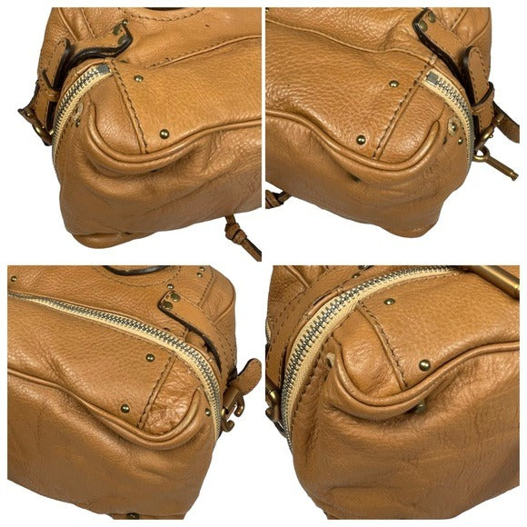 Chloe Tan Leather Paddington Medium Zip Boston Bag Tote Purse