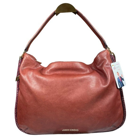 Jimmy Choo Python Trim Leather Blush Magenta Trim Hobo Shoulder Leather Purse