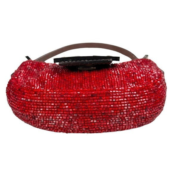 Fendi Red Beaded Mini Croissant Brown Leather Snap Front Handbag Pur…