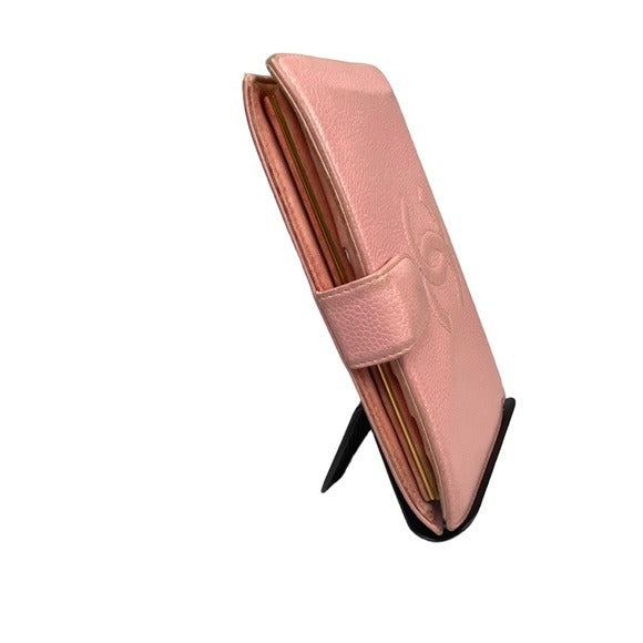 Chanel CC Caviar Pink Leather Classic Long Snap Wallet Kiss-Lock Coin Card Cash