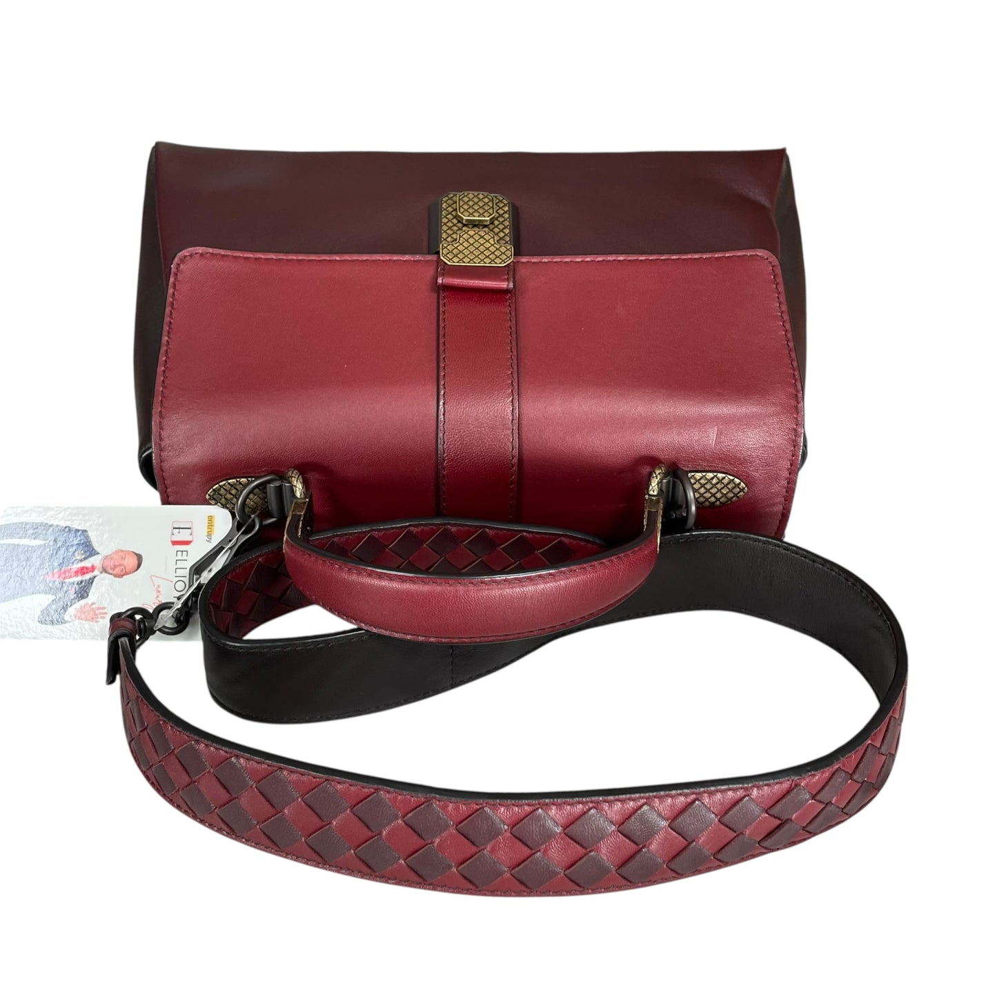 Bottega Veneta Piazza Tri-Color Leather Medium Top Handle Woven Strap Crossbody Purse