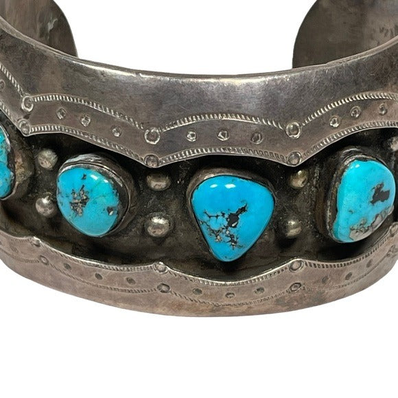 Mae G. Vinatge Sterling Handmade Multi Turquoise Cuff Adjustable Bracelet