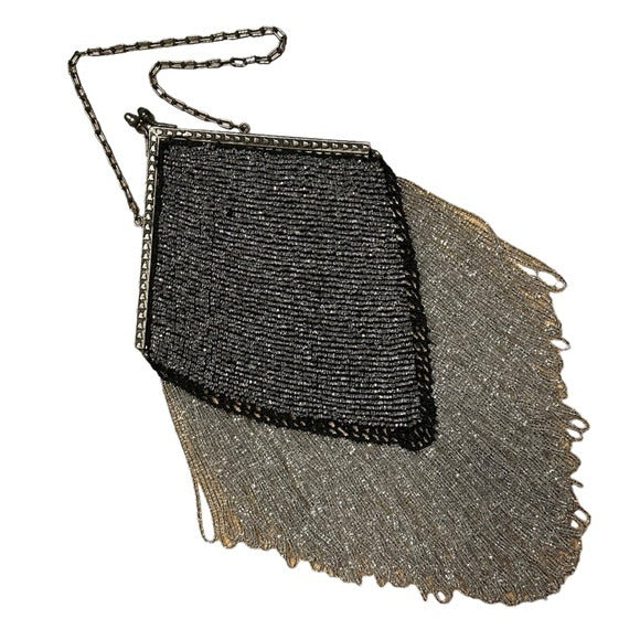 Retro Beaded Two-Toned Jelly Fish Glass Beaded Clutch Diamond Dangle Kiss-Lock