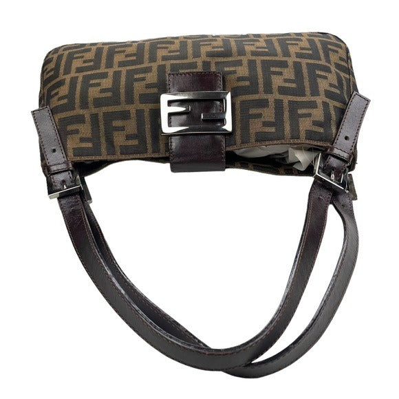Fendi Zucca Dual Handle Shoulder Baguette Leather Canvas Purse