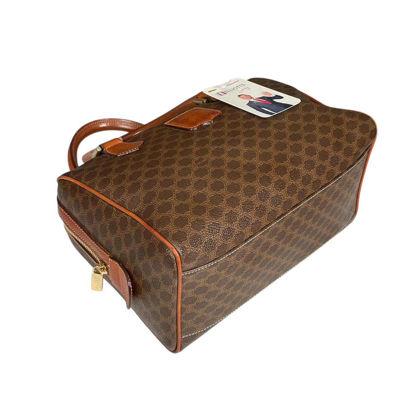 Celine Honeycomb Coated Canvas Leather GHW Brown Boston Speedy Purse