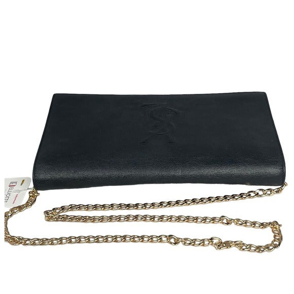 Yves Saint Laurent YSL Black Leather Pebbled Clutch Flap Snap Crossbody Bag