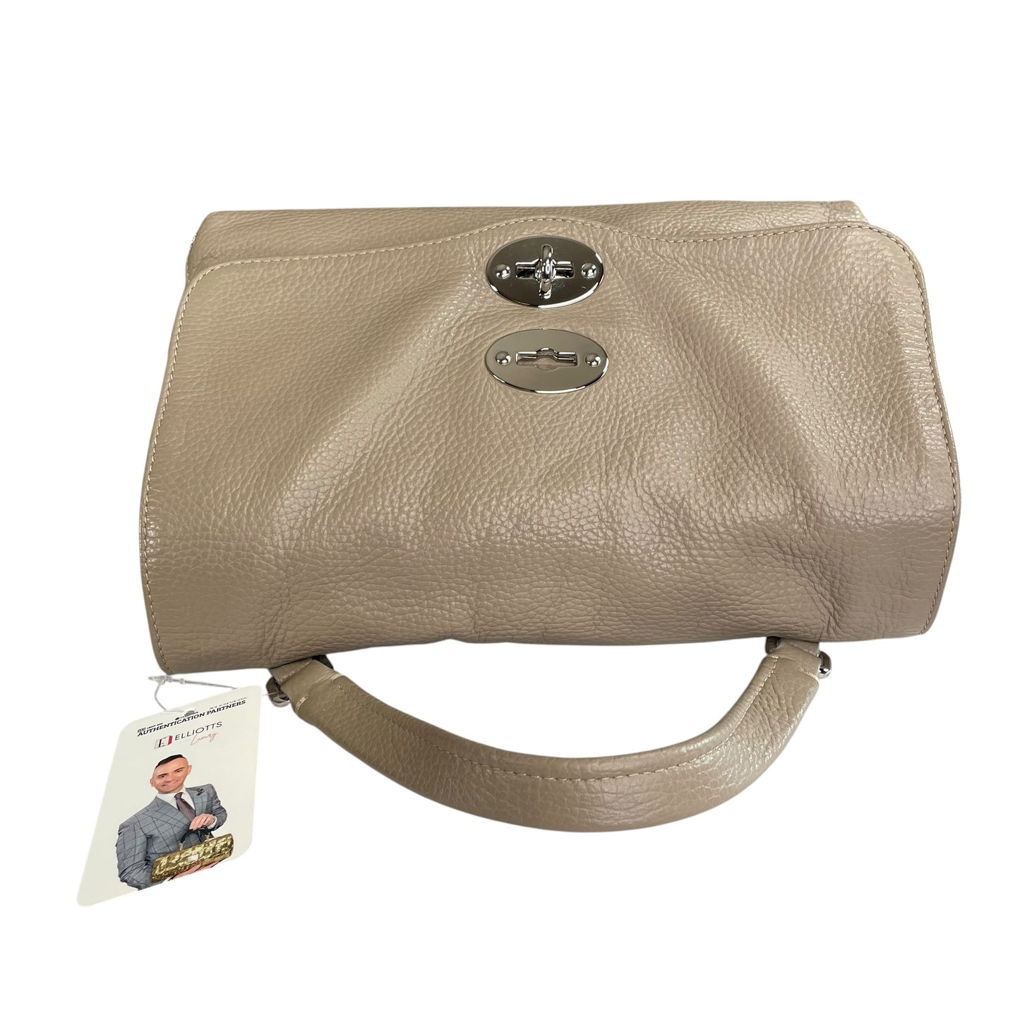 Zanellato Postina Taupe Daily Small Studded 2-Way SHW Top Leather Handle Purse