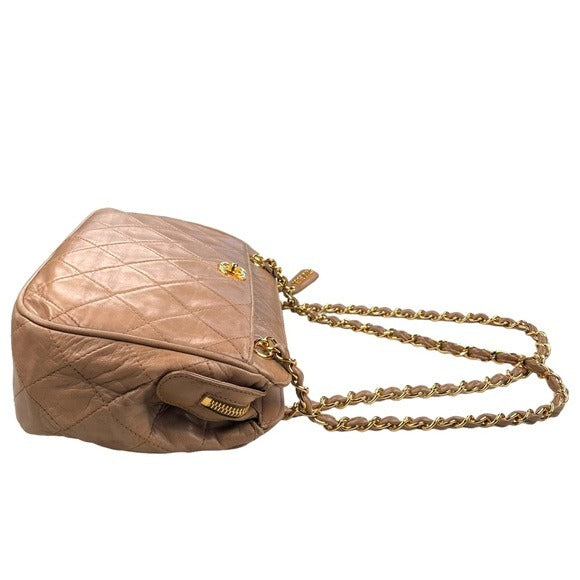 Chanel Quilted CC Dual Handle 24K Plated Sandstone Lambskin Shoulder Pur…
