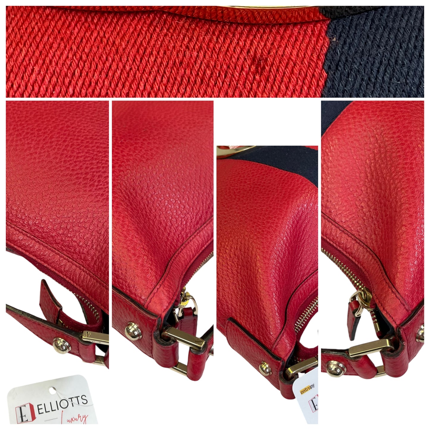Gucci GG Red Zip Large Blondie Sherryline Racing Stripe Hobo Shoulder Purse