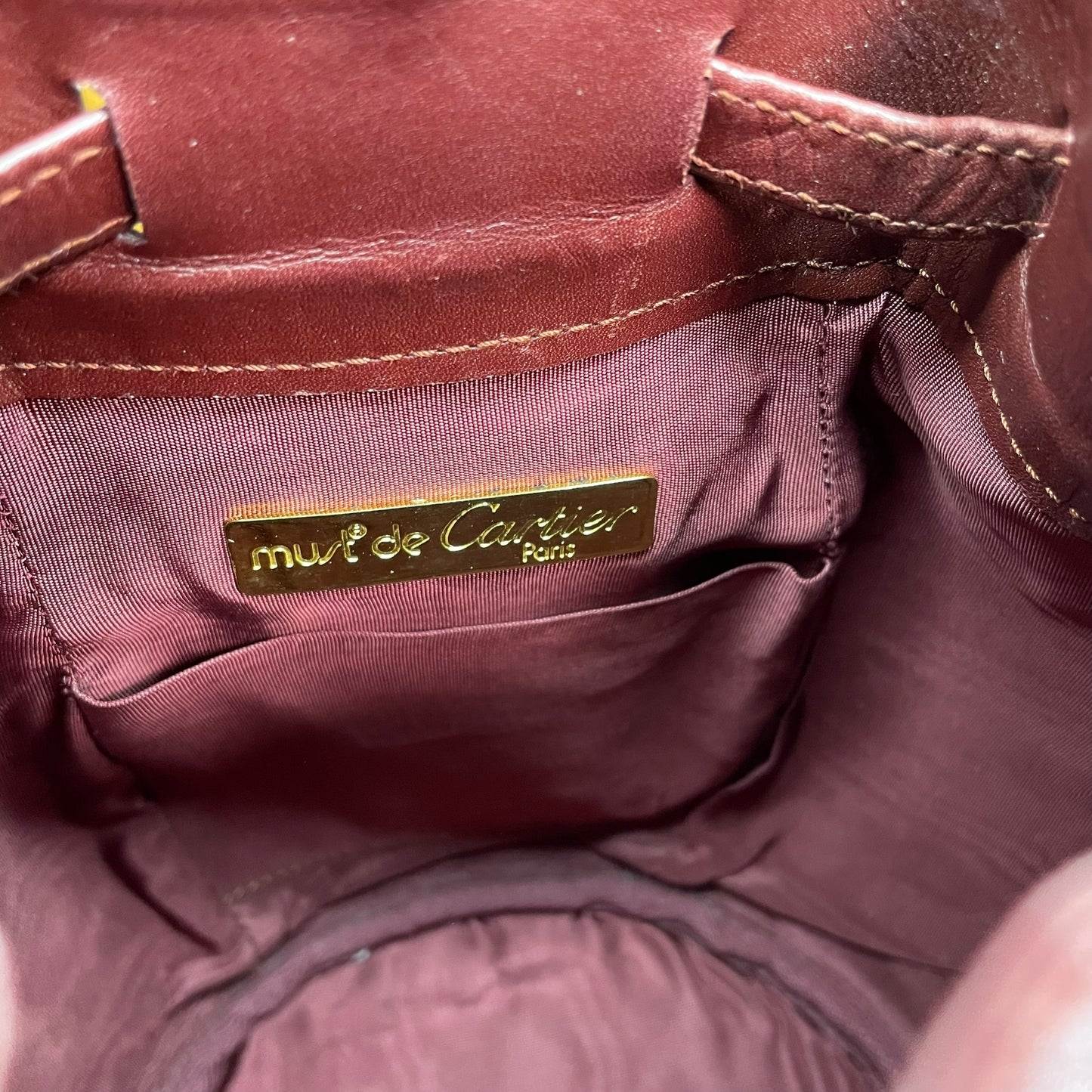 Cartier Burgundy Leather Medium Bucket Drawstring Crossbody Adjustable Purse