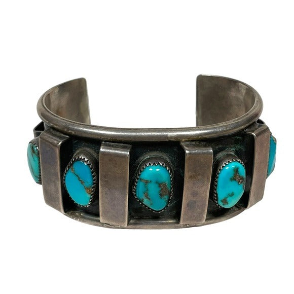 D. CHESS IHMSS Sterling Bar Divider Turouise Cuff Artisan Hand Crafted Bracelet