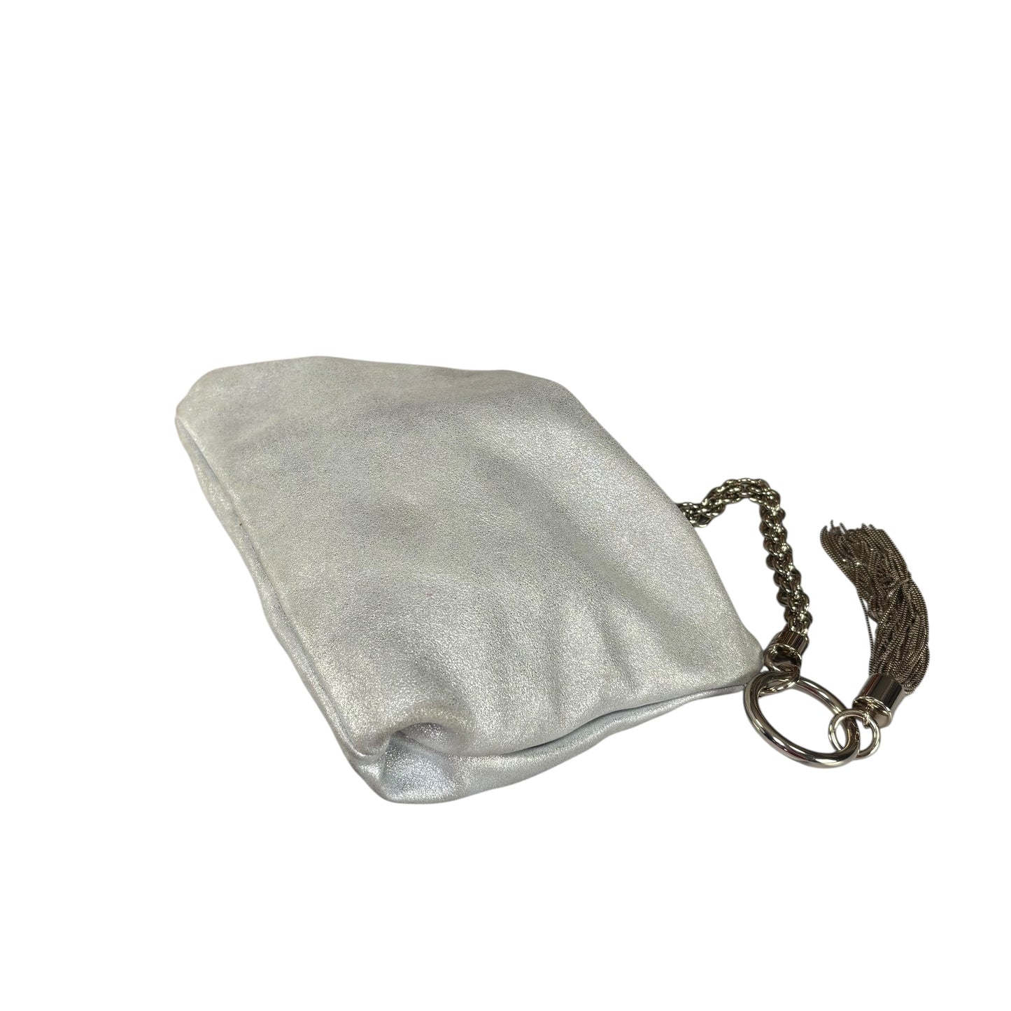 Jimmy Choo Mini Callie Silver Metallic Sueded Leather Purse
